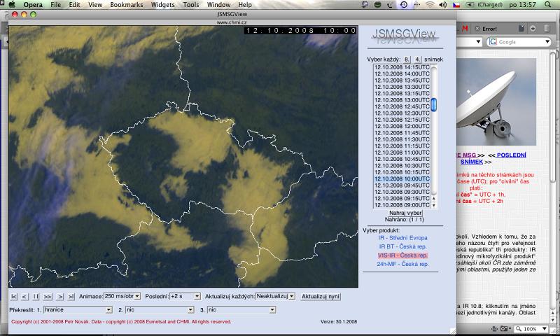 20081012 12.00 JSMSGView.png - Tady mmch. ukázka jak je důležitá volba lokality. Nad SV Čechami se drží mlžná mračna.